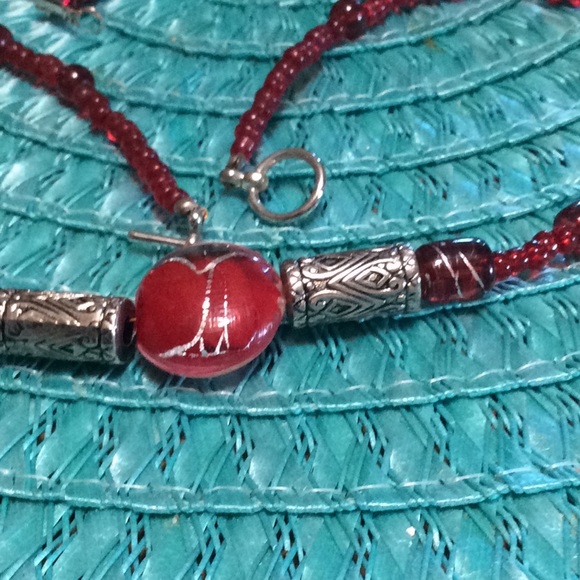 Handmade 18” necklace and 2” round earrings.  Red! - Picture 5 of 5